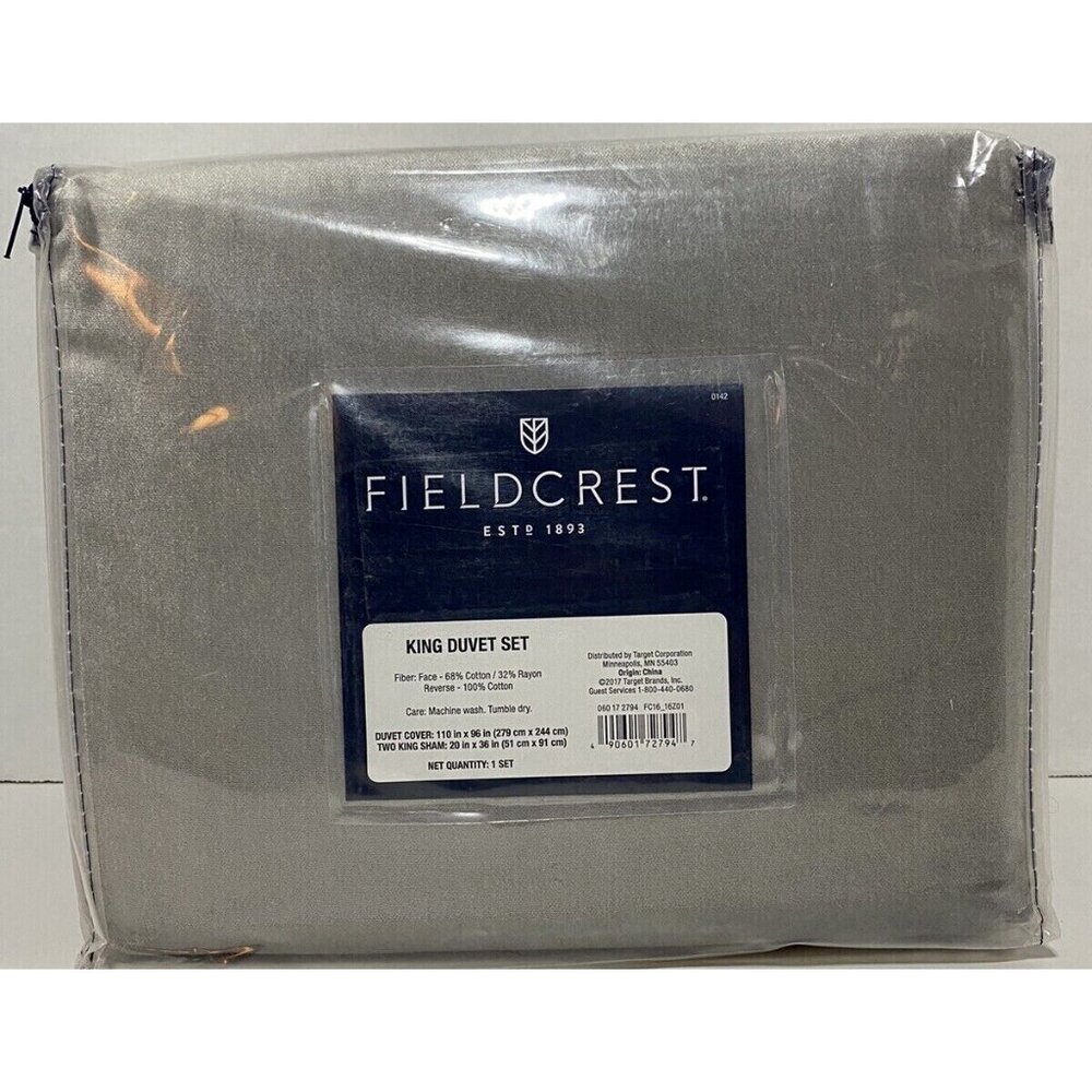 Fieldcrest Cotton Duvet Cover Set - King Size -  Gray